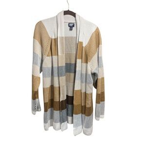 Lands End Womens Colorblock Drifter Long Sleeve Open Front Cardigan Sweater 2X